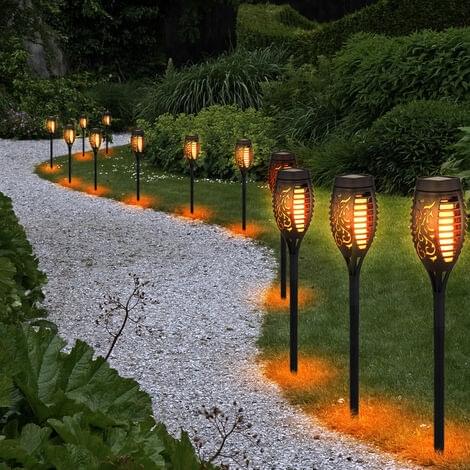 Torce Solari da Giardino a Effetto Fiamma Tremolante 12 LED